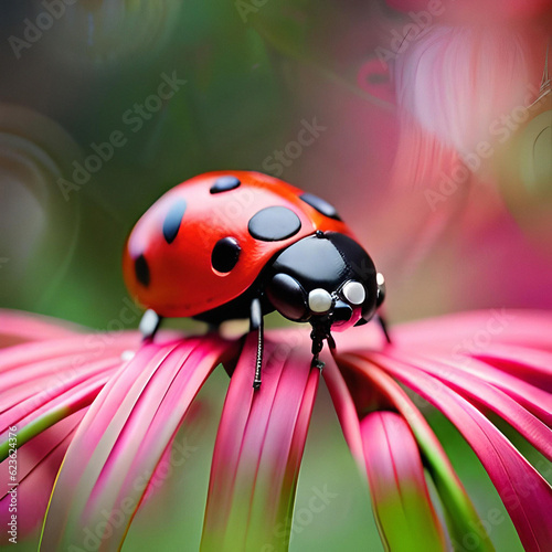 A fancy little red lady bug close up
