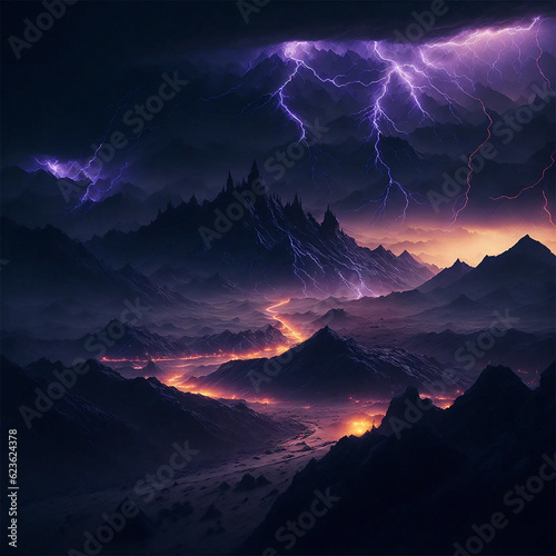 Lightning strike on a mountain
