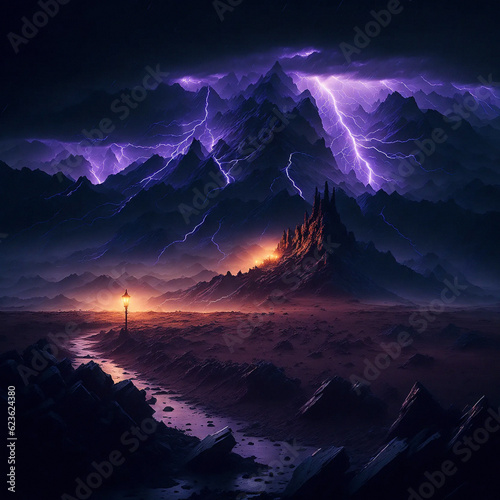 Lightning strike on a mountain