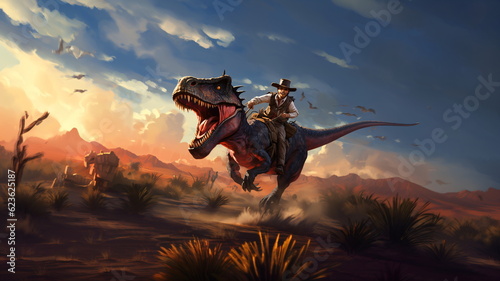 Fototapeta Naklejka Na Ścianę i Meble -  cowboy riding a dinosaur