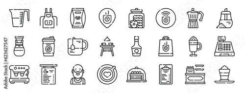 Fotografia set of 24 outline web coffee shop icons such as jar, apron, coffee beans, coffee