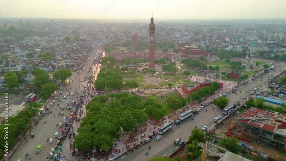 Husainabad Clock Tower and Bada Imambara India Architecture view from drone Husainabad Clock Tower and Bada Imambara India Architecture view from drone