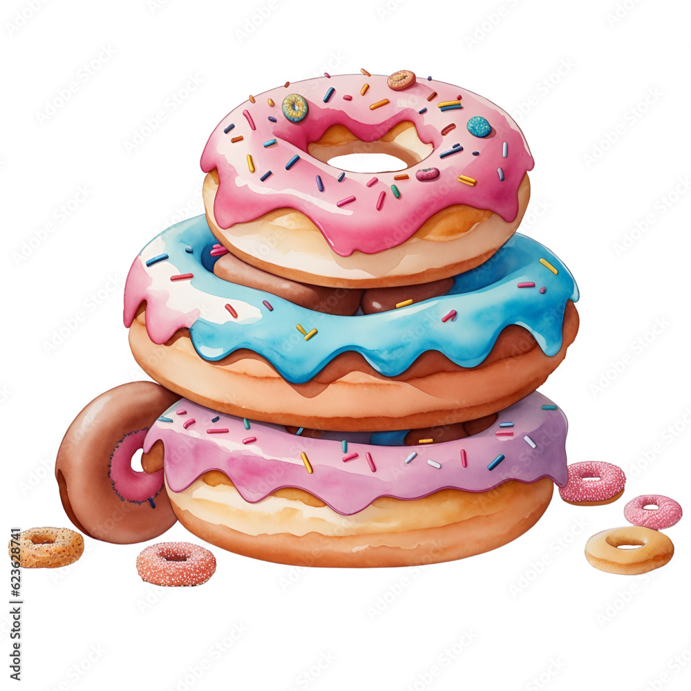 cute donuts with watercolors, generate AI cute donuts with watercolors, generate AI