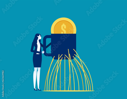 The bucket filled with gold coins that the merchant was holding leaked. financial losses and leaks