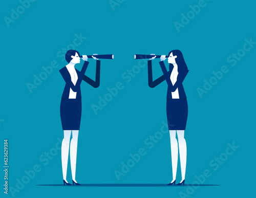 Finding and analyzing competitors. Business vector illustration