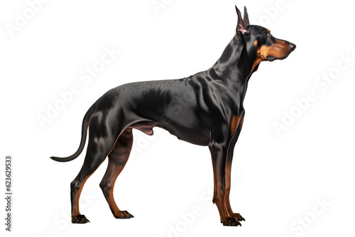 Doberman Pinscher, Dobermann, dog, realistic illustration, side view, transparent background, generative ai