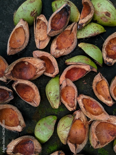 Coconut shells, which are being dried, are used to start fires and roast meat