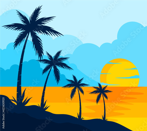 palm tree on the beach paradise vector © Aan