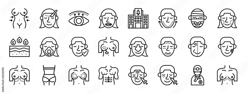 set of 24 outline web plastic surgery icons such as liposuction ...