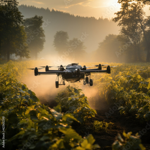 photo showing a drone spraying pesticide on a crop. agriculture can bring several benefits to farmers and the industry,Ai generative © tope007