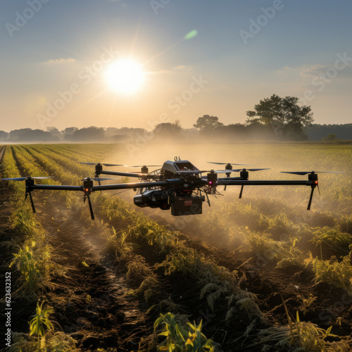 photo showing a drone spraying pesticide on a crop. agriculture can bring several benefits to farmers and the industry,Ai generative © tope007