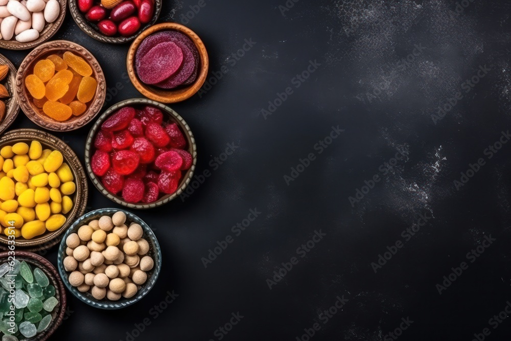 top view oriental sweets .copy space. Generative AI top view oriental sweets .copy space. Generative AI