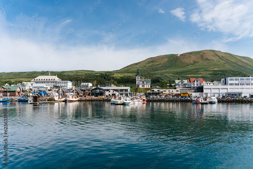 Seaside village of Húsavík in Iceland Seaside village of Húsavík in Iceland