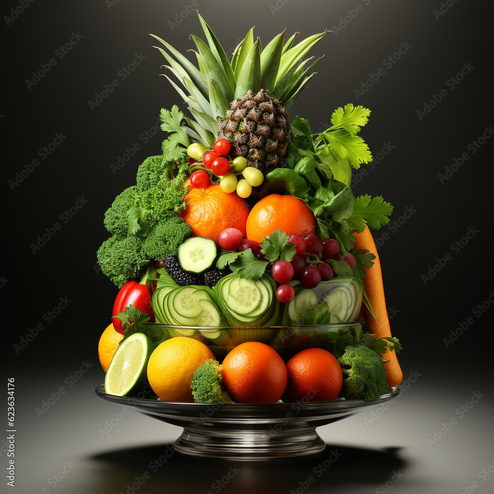 mix hydration healthy food illustration with fresh fruits and vegetables presentation. Concept balanced diet, ingredients meals, health benefits nutrients vitamins. Creative food composition