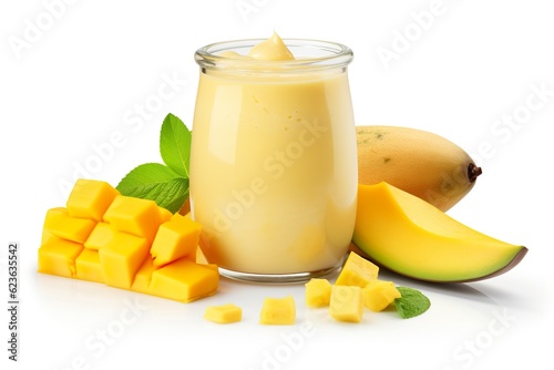 Smoothie banana and mango fruits yogurt isolated on white background PNG