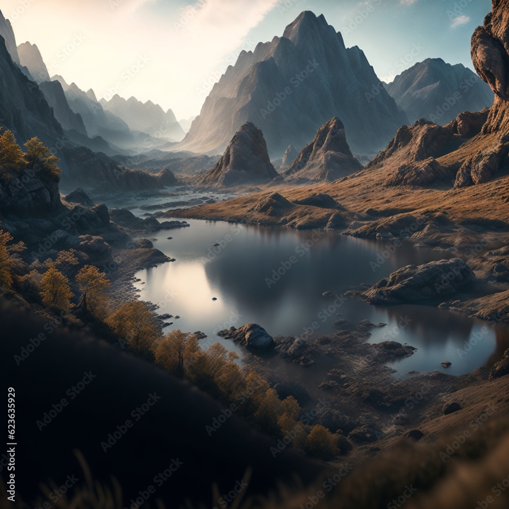lake in the mountains generated by AI tool