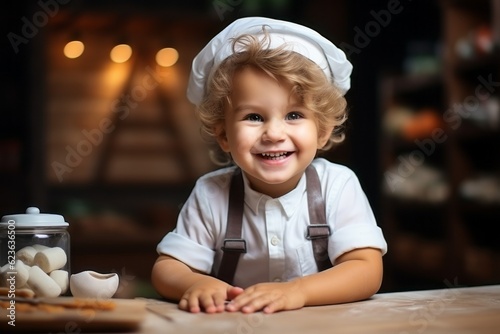Tableau sur toile Child cook. Portrait with selective focus and copy space