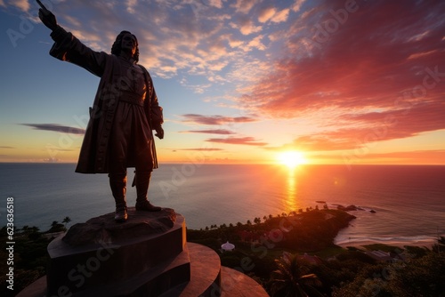 Monument to Christopher Columbus. The concept of Columbus day and the discovery of America. Background