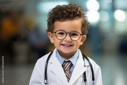 The child is a doctor. Portrait with selective focus and copy space
