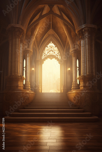 Vászonkép Digital illustration with interior of the cathedral, holy gothic churc, religious architecture