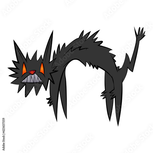 Angry black cat. Halloween black cat hand drawn style. Vector illustration.
