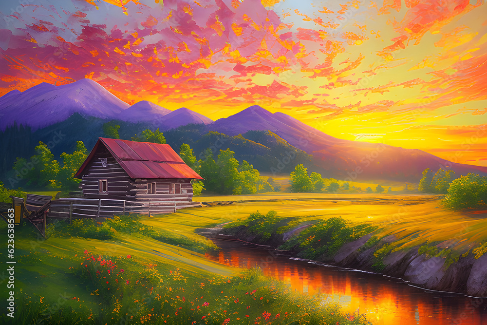 described features a colorful scenery with heavy old paint brush strokes described features a colorful scenery with heavy old paint brush strokes
