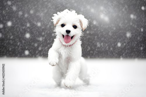 the playful maltese puppy frolics in a snowy winter © solution