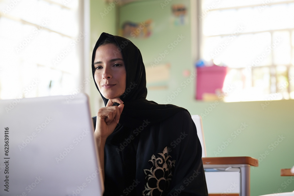 Arabic Student Emirati Arab inside a classroom at school or University. Local Arabic ...