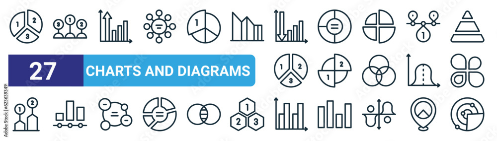 set of 27 outline web charts and diagrams icons such as pie chart ...