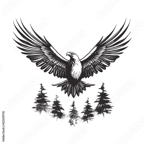 Minimalist vector of an eagle. Suitable for logo or tattoo.