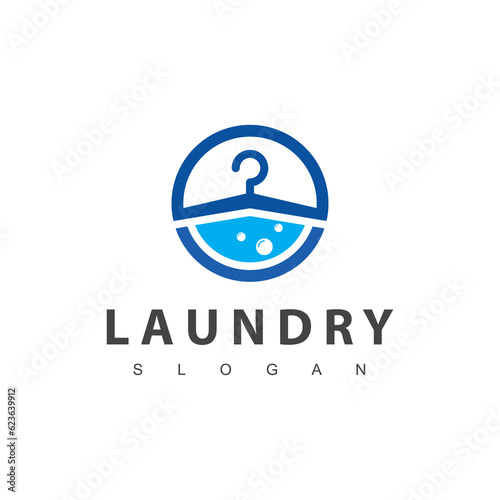Laundry logo template. Simple laundry illustration logo with t-shirt and hanger symbol.