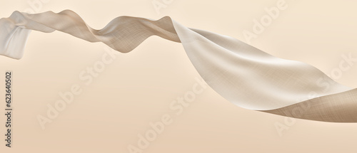 Beige flying fabric. Abstract background. 3D render