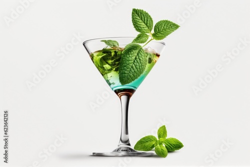 refreshing green drink with a mint garnish in a clear glass. Generative AI
