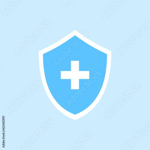 Vector signs medical emblem flat symbol illustration blue shield protection. 