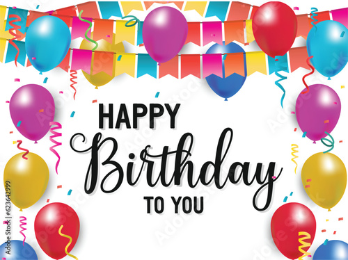 Happy birthday vector transparent background. colorful happy birthday border frame with confetti	