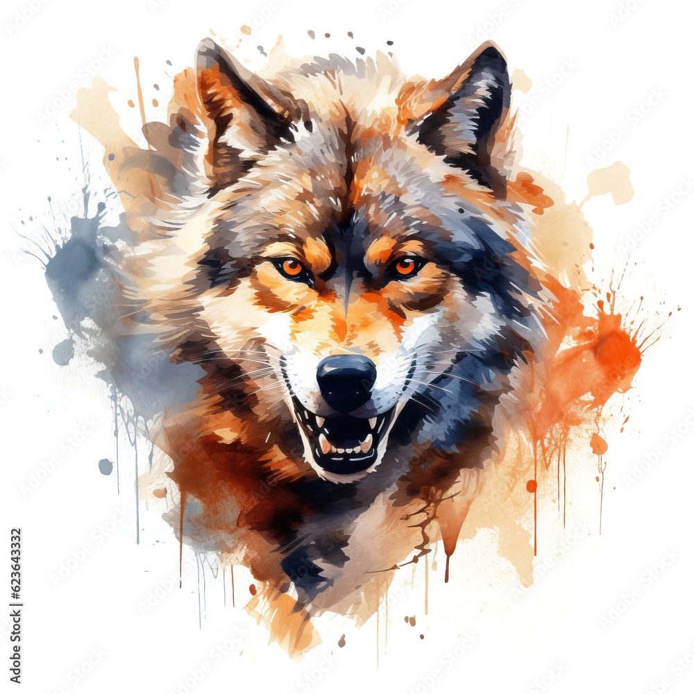 Fototapeta premium Wolf watercolor animals predator wildlife.