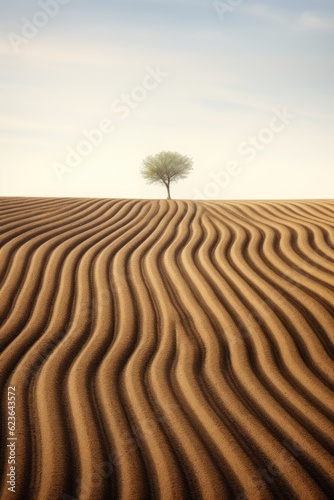 Lonely tree in the desert with sand dune texture.