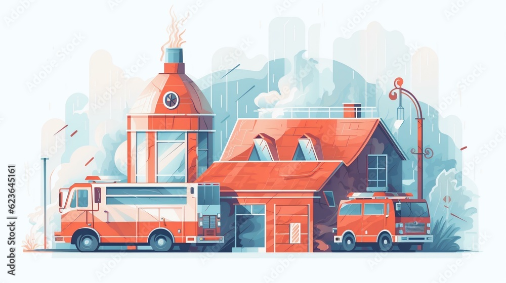 Fototapeta premium Illustration of fire station on white background