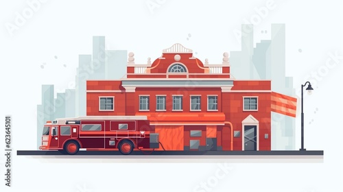 Illustration of fire station on white background © KWY