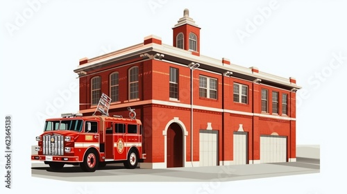 Illustration of fire station on white background