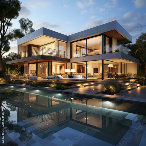 contemporary house with swimming pool,ai generative © tope007
