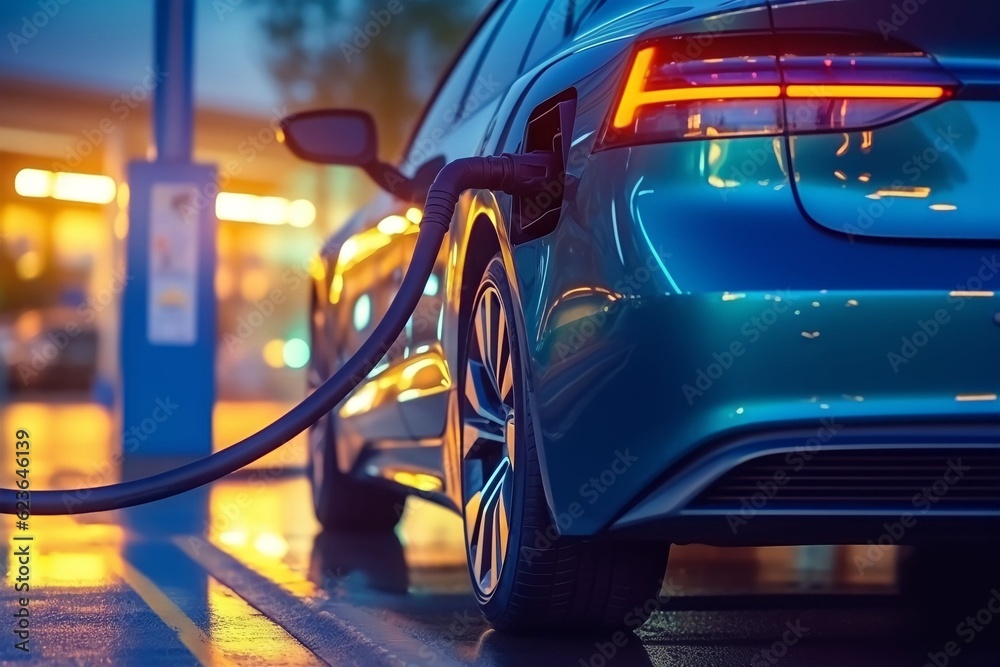 Fototapeta premium close up electric car charging at a station