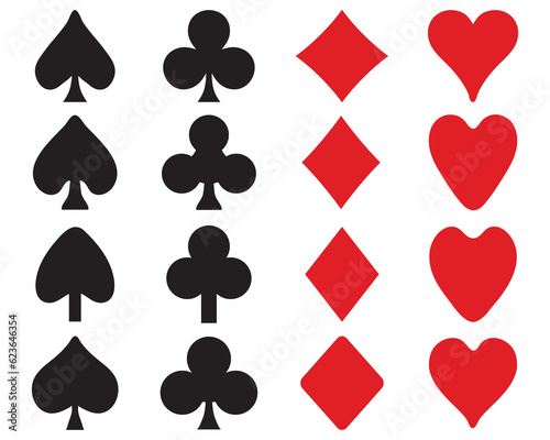 Set of symbols on playing cards on a white background