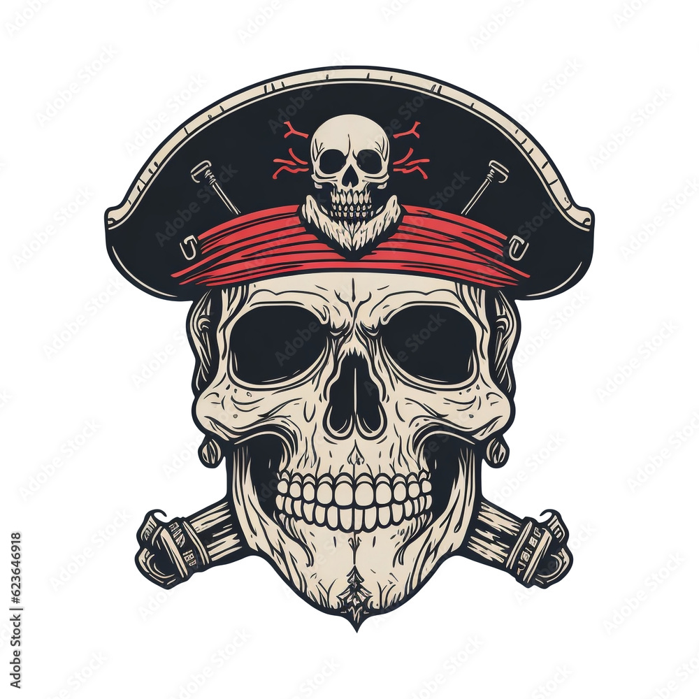 Fototapeta premium Pirate Skull Illustration, Generative AI