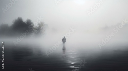 silhouette of a person in a fog