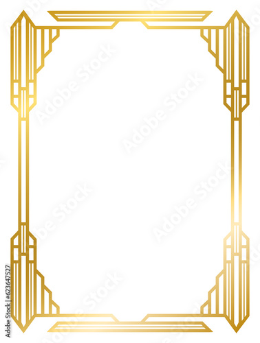 Art Deco gold frame vintage frame line geometric wedding label card frame png transparent background