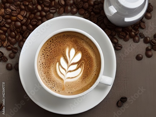  cup of coffee with a leaf on the top