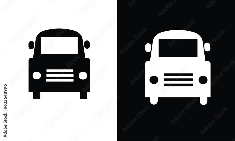 School bus icon. School bus silhouette. Back to school concept. Learning and education icon. Flat vector in black and white. School bus icon. School bus silhouette. Back to school concept. Learning and education icon. Flat vector in black and white.