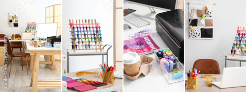 Collage of tailor's workpla...