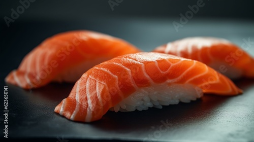 salmon sushi with dark background